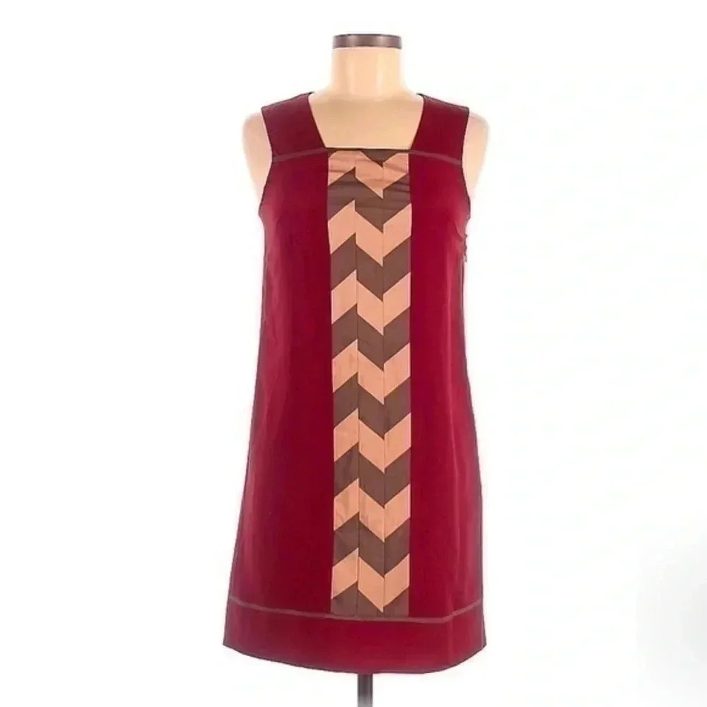 Jessica Simpson | Burgundy & Tan Chevron Bohemian Print Sleeveless Dress Size 2